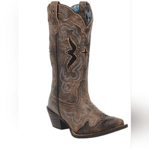 LAREDO WOMEN'S LUCRETIA STUDDED SNAKE INLAY WESTERN BOOTS - SNIP TOE